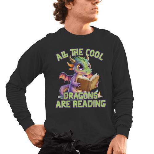 All The Cool Dragons Are Reading Dragon Teacher Men's Long Sleeve T-Shirt - teacherstshirts.com