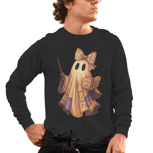 Coquette Music Note Patchwork Ghost Music Teacher Halloween Men's Long Sleeve T-Shirt - teacherstshirts.com UK