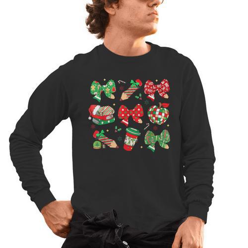 Cute Coquette Pencil Bow Christmas School Teacher Student Men's Long Sleeve T-Shirt - teacherstshirts.com
