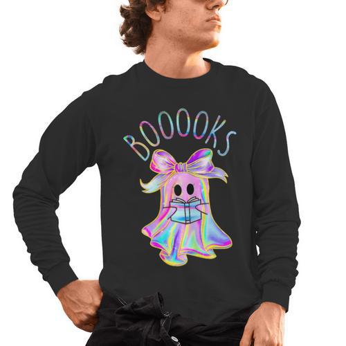 Cute Ghost Book Reading Halloween Teacher Top Girls Women Men's Long Sleeve T-Shirt - teacherstshirts.com