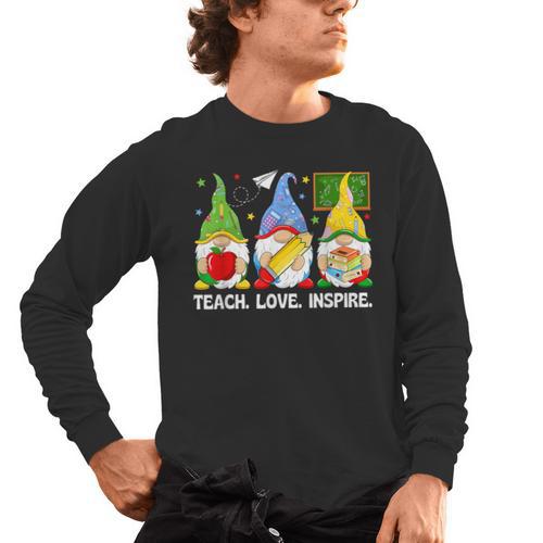 Cute Gnomes Teach Love And Inspire Back To School Teacher Men's Long Sleeve T-Shirt - teacherstshirts.com UK