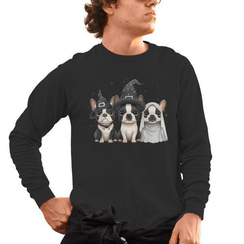 Cute Halloween Boston Terrier Dogs Witch Hat Ghost Dog For Men Women Kids Men's Long Sleeve T-Shirt - Bostonterriersmerch.com