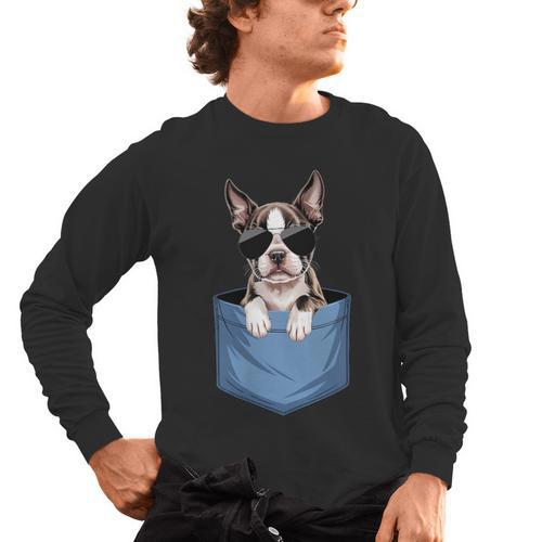 Cute Pocket Boston Terrier Lover Dog Mom Men's Long Sleeve T-Shirt - Bostonterriersmerch.com