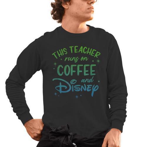 Disney This Teacher Runs On Coffee And Disney Gradient Logo Men's Long Sleeve T-Shirt - teacherstshirts.com CA