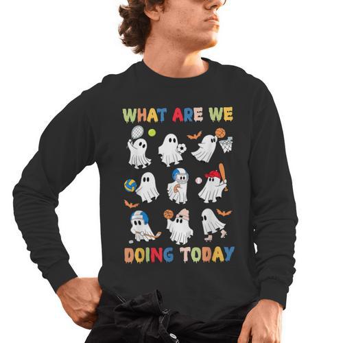 What Are We Doing Today Ghost PE Teacher Team Halloween Men's Long Sleeve T-Shirt - teacherstshirts.com UK