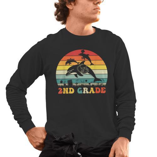 Dolphin Second Grade Back To School Teacher Student Men's Long Sleeve T-Shirt - teacherstshirts.com