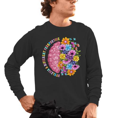 Dyslexia Different Perspective Reading Brain Floral Teacher Men's Long Sleeve T-Shirt - teacherstshirts.com UK