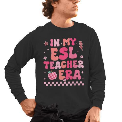 In My Esl Teacher Era Back To School ESL Teacher Groovy Men's Long Sleeve T-Shirt - teacherstshirts.com