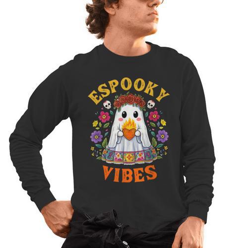 Espooky Vibes Spanish Mexican Halloween Ghost Teachers Men's Long Sleeve T-Shirt - teacherstshirts.com AU