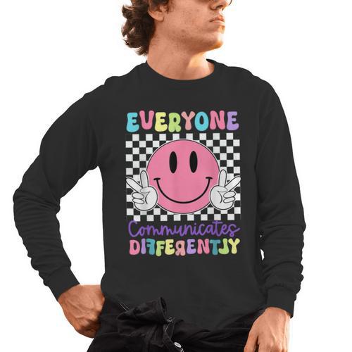 Everyone Communicates Differently Autism Awareness Teacher Men's Long Sleeve T-Shirt - teacherstshirts.com