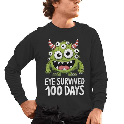 Eye Survived 100 Days Of School Monster Lover Teacher Kids Men's Long Sleeve T-Shirt - teacherstshirts.com DE