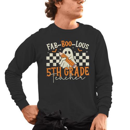 Fab Boo Lous 5th Grade Teacher Retro Ghost Spooky Halloween Men's Long Sleeve T-Shirt - teacherstshirts.com CA