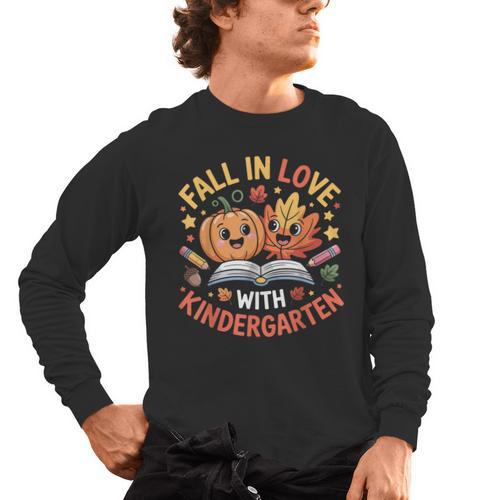 Fall In Love With Kindergarten Autumn Kindergarten Teacher Men's Long Sleeve T-Shirt - teacherstshirts.com UK