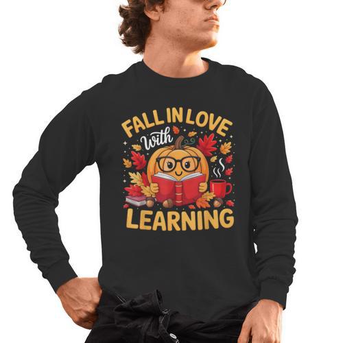 Fall In Love With Learning Pumpkin Thanksgiving Teacher Fall Men's Long Sleeve T-Shirt - teacherstshirts.com DE
