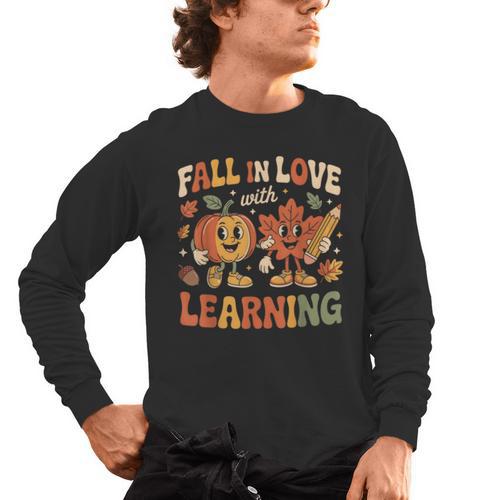 Fall In Love With Learning Retro Autumn Thanksgiving Teacher Men's Long Sleeve T-Shirt - teacherstshirts.com CA