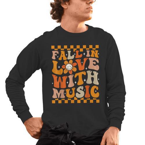Fall In Love With Music Groovy Thanksgiving Music Teacher Men Women Girls Kids Men's Long Sleeve T-Shirt - teacherstshirts.com AU