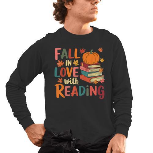 Fall In Love With Reading Autumn Thanksgiving Shirt Teacher Men's Long Sleeve T-Shirt - teacherstshirts.com AU