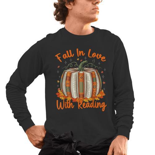 Fall In Love With Reading Pumpkin Autumn Librarians Teacher Men's Long Sleeve T-Shirt - teacherstshirts.com UK