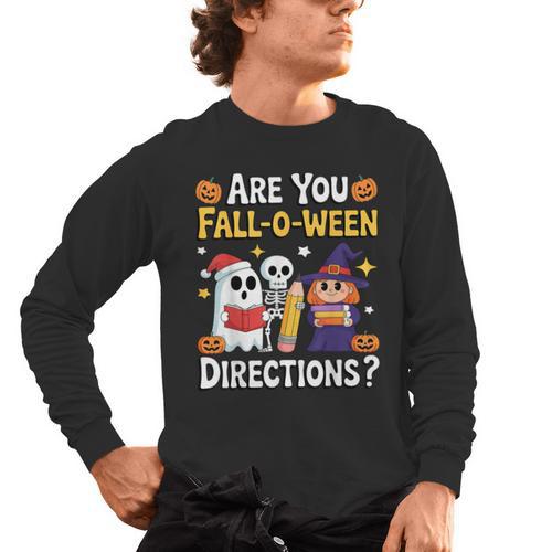 Are You Fall O Ween Directions Halloween Teacher Ghost Men's Long Sleeve T-Shirt - teacherstshirts.com