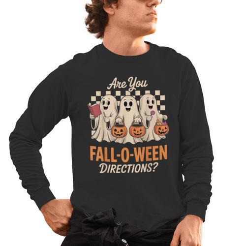 Are You Fall O Ween Directions Teacher Halloween Boo Ghost Men's Long Sleeve T-Shirt - teacherstshirts.com