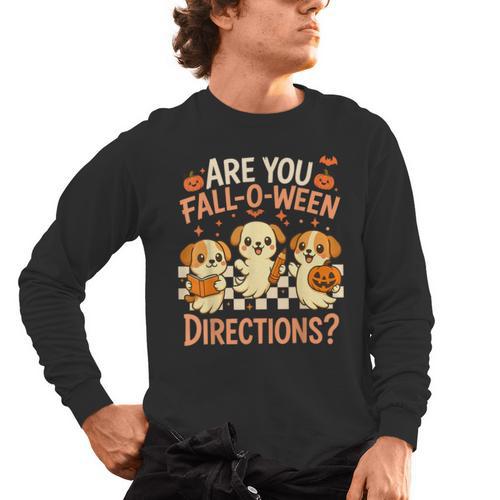 Are You Fall O Ween Directions Teacher Halloween Dog Ghost Men's Long Sleeve T-Shirt - teacherstshirts.com AU