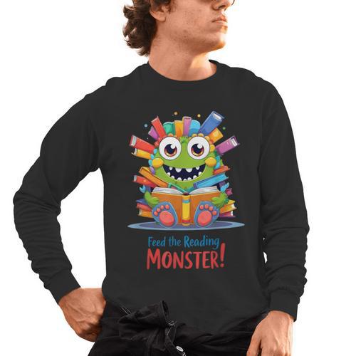 Feed The Reading Monster Halloween Teacher Men's Long Sleeve T-Shirt - teacherstshirts.com UK
