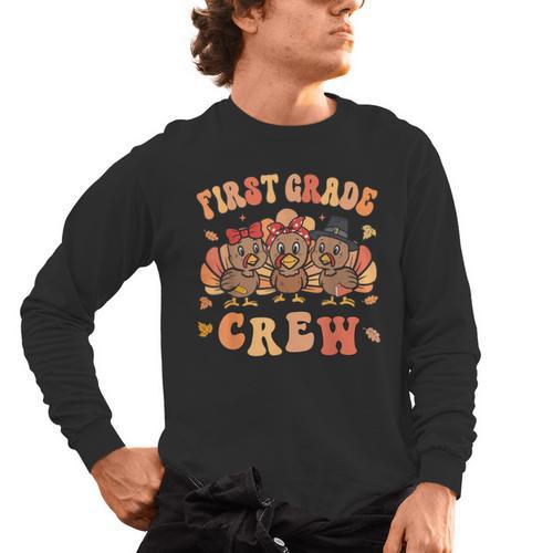 First Grade Crew Thanksgiving Fall Teacher 1st Grade Team Men's Long Sleeve T-Shirt - teacherstshirts.com AU