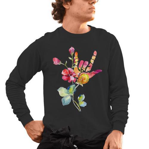 Flower American Sign Language ASL Teacher Teaching Deaf Men's Long Sleeve T-Shirt - teacherstshirts.com CA