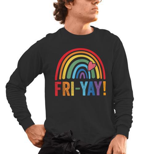 Fri-Yay Friyay Rainbow Colors Teacher Childrens Fun Designs Men's Long Sleeve T-Shirt - teacherstshirts.com CA