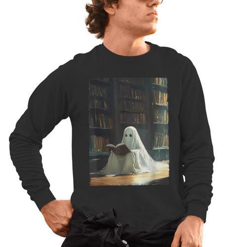 Ghost Library Halloween Book Reading Books Lover Teacher Men's Long Sleeve T-Shirt - teacherstshirts.com CA
