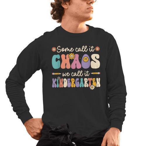 Groovy Some Call It Chaos We Call It Kindergarten Teacher Men's Long Sleeve T-Shirt - teacherstshirts.com AU