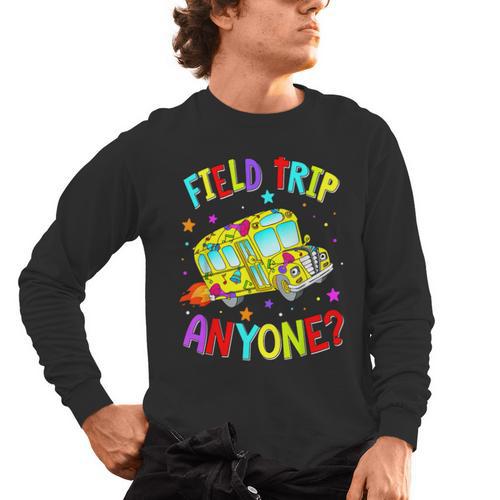 Groovy Field Trip Anyone Happy Field Day For Teachers Kids Men's Long Sleeve T-Shirt - teacherstshirts.com UK