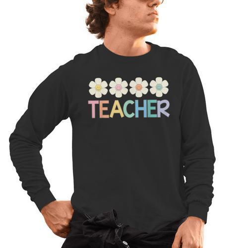 Groovy Teacher Cute Daisy Flower Retro Back To School Men's Long Sleeve T-Shirt - teacherstshirts.com