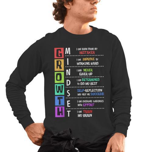 Growth Mindset Positive Motivational Classroom Teacher Learn Men's Long Sleeve T-Shirt - teacherstshirts.com AU