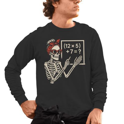 Halloween Math Teacher Skeleton Six Seven Meme Brainrot Men's Long Sleeve T-Shirt - teacherstshirts.com AU
