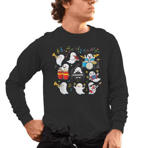 Halloween Music Teacher Ghost Playing Musical Instruments Men's Long Sleeve T-Shirt - teacherstshirts.com DE