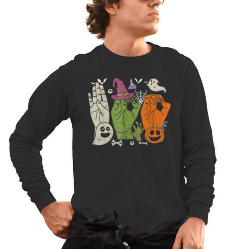 Halloween SPED Teacher Boo In ASL Boo Hands Sign Language Men's Long Sleeve T-Shirt - teacherstshirts.com UK