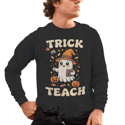 Halloween Teacher Shirts Women School Trick Or Teach Groovy Men's Long Sleeve T-Shirt - teacherstshirts.com