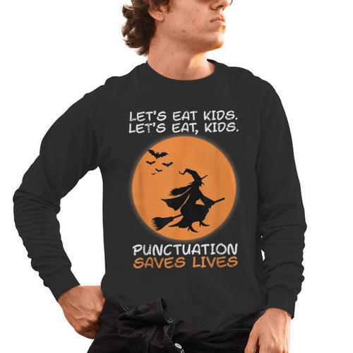 Halloween Teacher Witch Lets Eat Kids Punctuation Men's Long Sleeve T-Shirt - teacherstshirts.com DE
