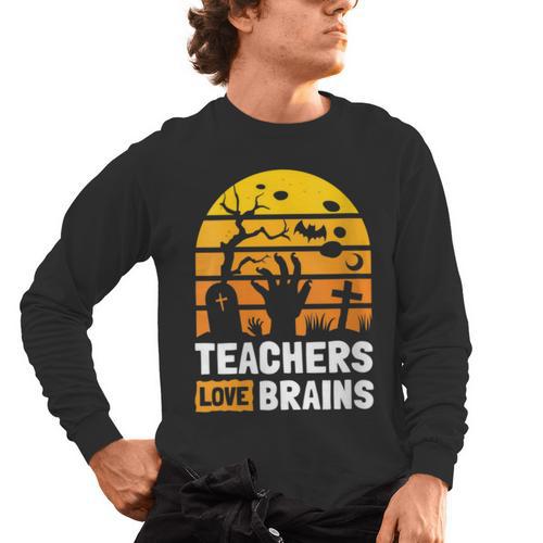 Halloween Teachers Science Math Teachers Love Brains Men's Long Sleeve T-Shirt - teacherstshirts.com UK