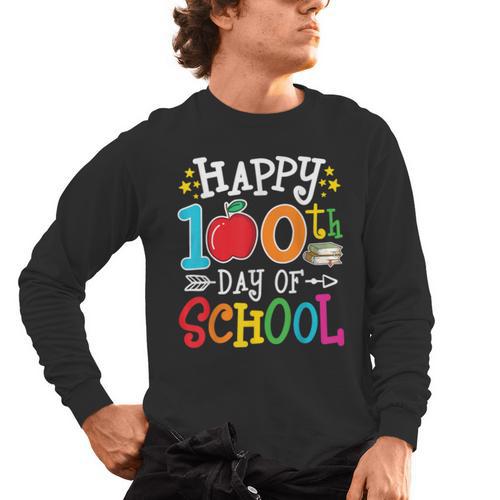 Happy 100th Day Of School Teachers 100 Days Of School Kids Men's Long Sleeve T-Shirt - teacherstshirts.com UK
