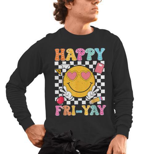 Happy Fri-Yay Groovy Teacher Friday Weekend Fri Yay Men's Long Sleeve T-Shirt - teacherstshirts.com DE