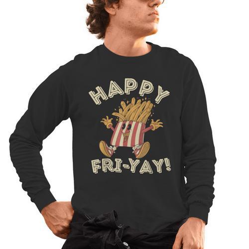 Happy Fri Yay Retro French Fries Friday Lovers Fun Teacher Men's Long Sleeve T-Shirt - teacherstshirts.com CA