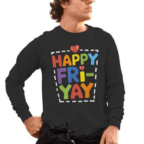 Happy Fri-Yay Teacher Life Weekend Pun Happy Friday Men's Long Sleeve T-Shirt - teacherstshirts.com CA