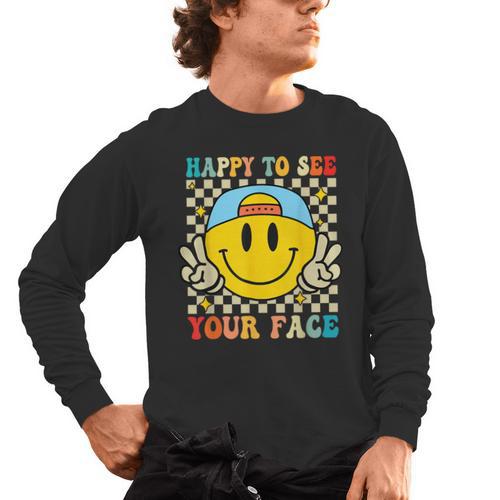 Happy To See Your Face Hippie Smile Back To School Teachers Men's Long Sleeve T-Shirt - teacherstshirts.com AU