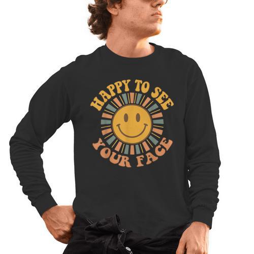 Happy To See Your Face Retro Happy Teacher Back To School Men's Long Sleeve T-Shirt - teacherstshirts.com