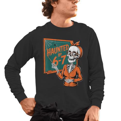 Haunted By 6-7 Six Seven 67 Math Teacher Halloween Skeleton Men's Long Sleeve T-Shirt - teacherstshirts.com AU