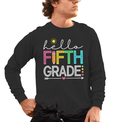Hello Fifth Grade Teacher Student 5th Grade Back To School Men's Long Sleeve T-Shirt - teacherstshirts.com UK
