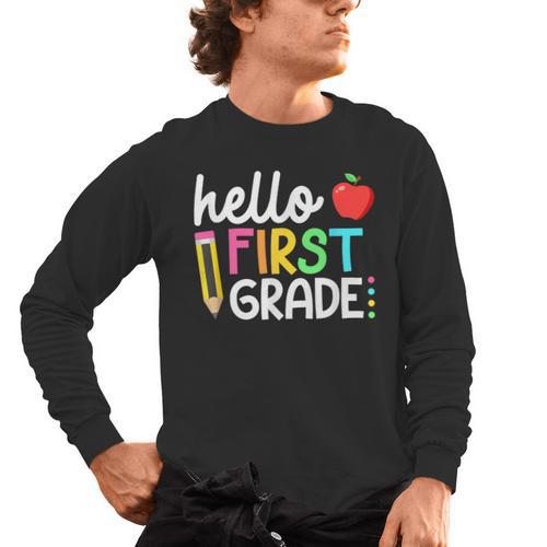 Hello First Grade Team 1st Grade Back To School Teacher Kids Men's Long Sleeve T-Shirt - teacherstshirts.com AU