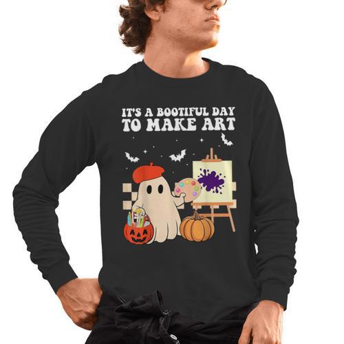 It's A Bootiful Day To Make Art Groovy Art Teacher Halloween Men's Long Sleeve T-Shirt - teacherstshirts.com DE